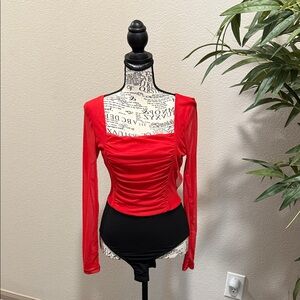 Chic Red Long Sleeve Bodysuit